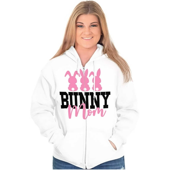 Cute Easter Bunny Mom Rabbit Tails Zip Hoodie Sweatshirt Women Brisco Brands S