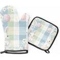 thumbnail image 1 of Cute Easter Bunny Oven Mitts and Pot Holders Set of 2, Rabbit Check Heat Resistant Oven Mitts Kitchen Oven Glove for Cooking, Baking, 1 of 6