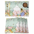 thumbnail image 1 of Cute Easter Bunny Placemats Set of 12 Eucalyptus Leaves Colorful Eggs Teal Wooden Place Mats Indoor Wipeable Table Mats Washable Dining Table Placemats for Kitchen Holiday Party Home Decor 13x19 Inch, 1 of 9