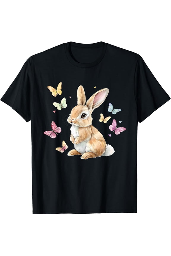 Cute Easter Bunny Rabbit Butterfly T-Shirt tee