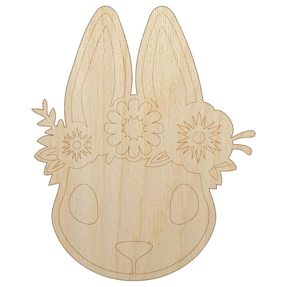 Cute Easter Bunny Rabbit Head with Flower Crown Wood Shape Unfinished Piece Cutout Craft DIY Projects - 4.70 Inch Size - 1/8 Inch Thick
