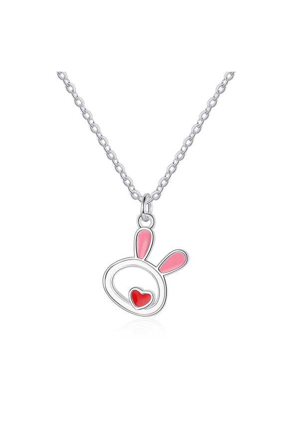 Cute Easter Bunny Rabbit Pendant Necklace in 14K White Gold Over Sterling Silver