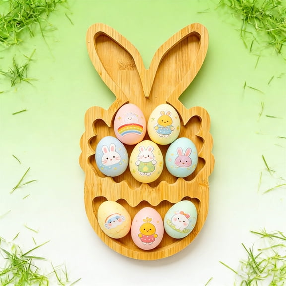 Cute Easter Bunny Shaped Divided Fruit Tray, Easter Decorations, Natural Snack Serving Platter for Outdoor Travel Birthday Christmas Party and Home Daily Food Serving, 6.2*11in, B