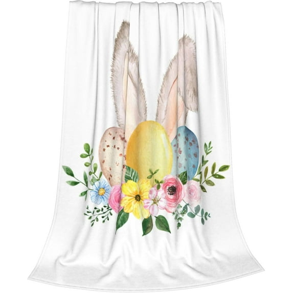 Cute Easter Bunny Throw Blanket, Soft Ligtweight White Blanket, Durable Cozy Anti-Pilling Flannel Blanket for Baby Kids Girls Best Gift Home Decor 60"x80"