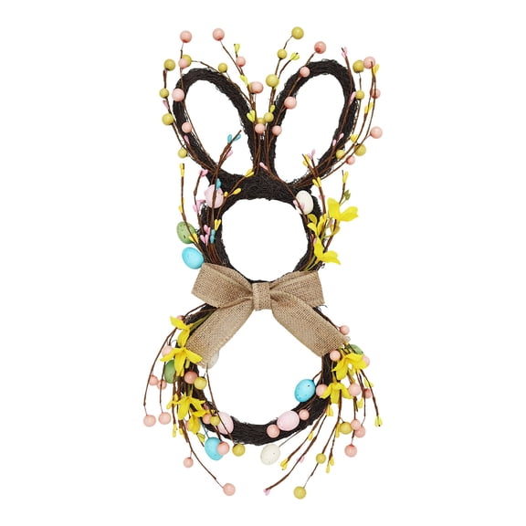 Cute Easter Bunny Wreath, Easter Bunny Ear Wreath, Plastic Multicolor Spring Door Hanging Decoration, Floral Ornament for Home, Eggs Wreath for Door Wall Window, Spring Bunny Decorations