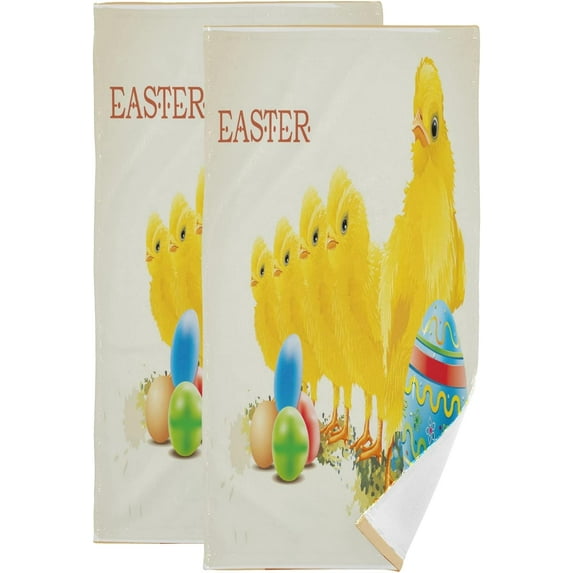 Cute Easter Chickens Hand Towels 2 PCS, Vintage Colorful Eggs Kitchen Towel Ultra Soft and Highly Absorbent,Decorative Fingertip Face Towel for Bathroom Hotel, 28.3"x14.4"