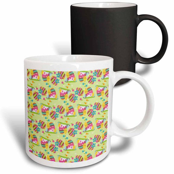 3drose, Cute Easter Chicks on Ladders Decorating Easter Eggs Pattern, 11oz Magic Transforming Mug