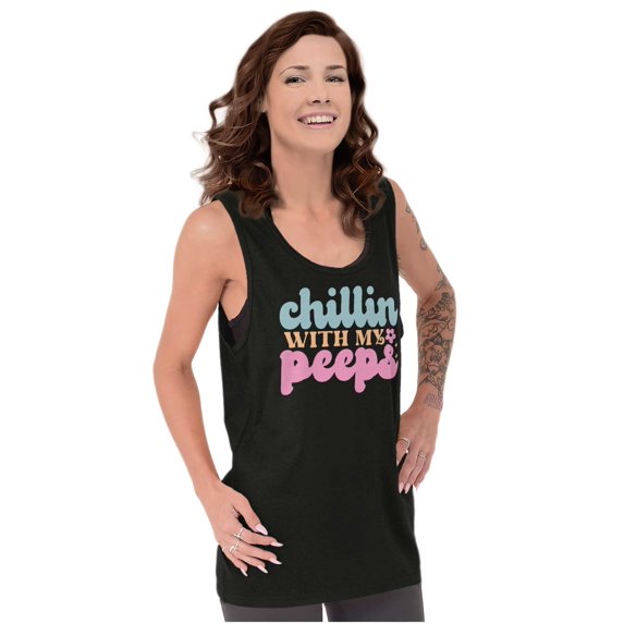 Cute Easter Chillin With My Peeps Tank Top Tee Shirt Women Brisco Brands S