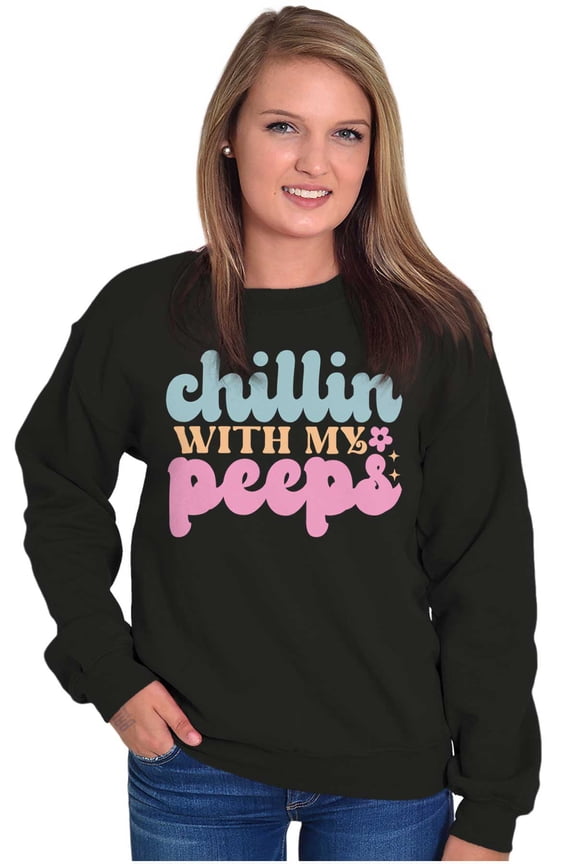 Cute Easter Chillin With My Peeps Women Crewneck Sweatshirt Brisco Brands X