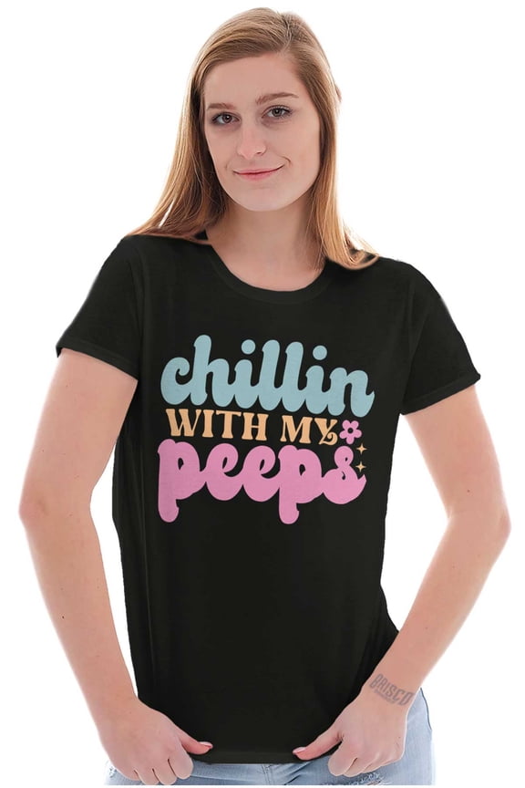 Cute Easter Chillin With My Peeps Womens Slim Fit Graphic Tee Brisco Brands S