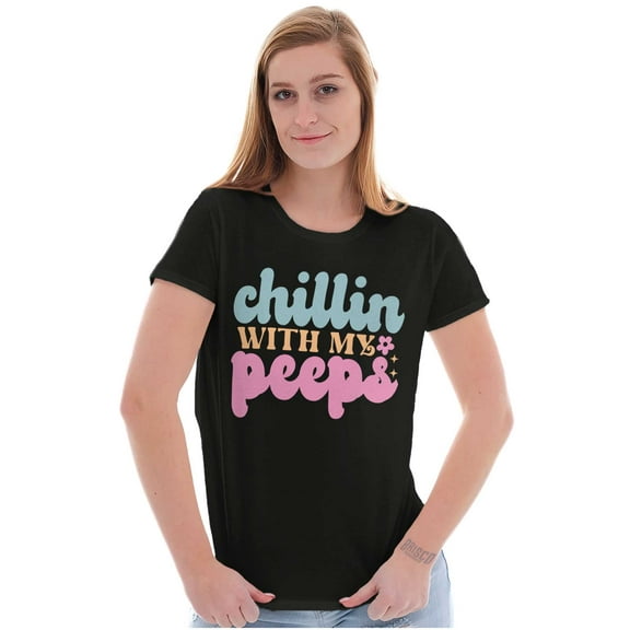 Cute Easter Chillin With My Peeps Womens Slim Fit Graphic Tee Brisco Brands X