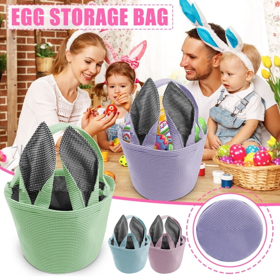 Cute Easter Cloth Basket,Canvas Bunny Egg Bucket With Handle,Reusable Washable Candy Gift Tote For Kids,Easter Party Decoration,Holiday Egg Hunt,Family Gathering