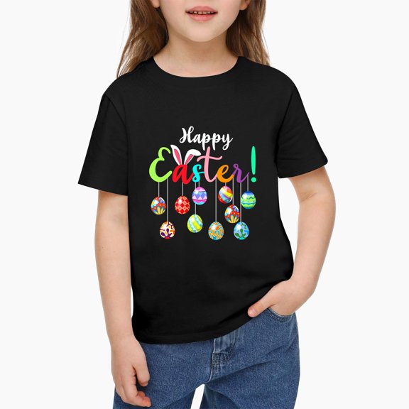 Cute Easter Colorful Eggs For Teen Girls Boys Happy Easter Shirt 𝓴𝓲𝓭𝓼 Black T-Shirt,Casual Holiday Top For 𝓴𝓲𝓭𝓼 130cm