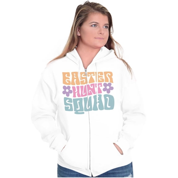 Cute Easter Egg Hunt Squad Daisies Zip Hoodie Sweatshirt Women Brisco Brands L