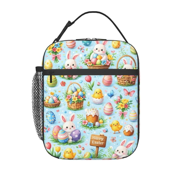 Cute Easter Egg Pattern Lunch Bag Portable Thermal Lunch Box for Men and Women