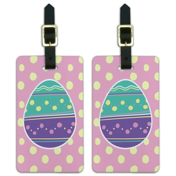 Cute Easter Egg Turquoise Purple Polka Dots Luggage ID Tags Suitcase Carry-On Cards - Set of 2