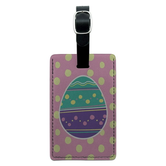 Cute Easter Egg Turquoise Purple Polka Dots Rectangle Leather Luggage Card Suitcase Carry-On ID Tag