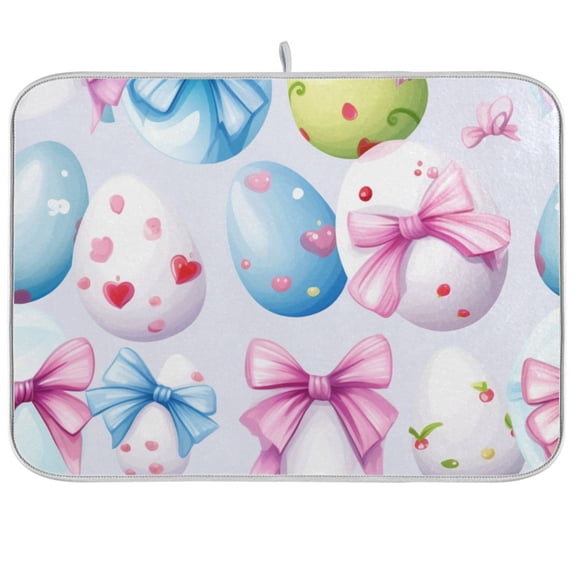 Cute Easter Eggs Dish Drying Mat Dish Drainer Rack Mats Water Absorbent Non-Slip Easy Clean Heat Resistant for Kitchen Counter