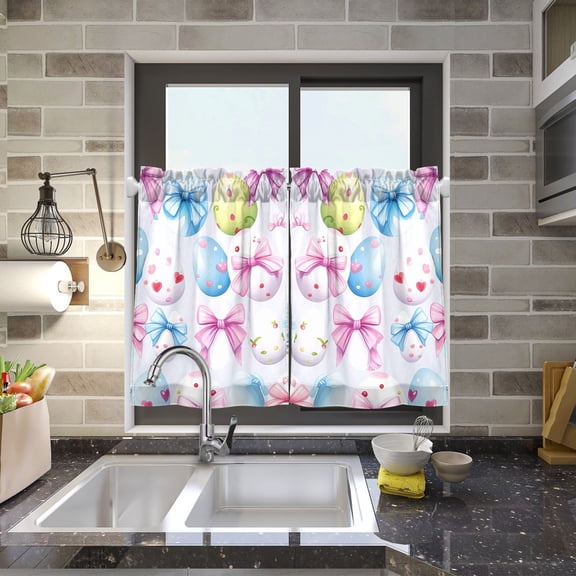 Cute Easter Eggs Kitchen Curtains Half Tier Curtain 2 Rod Pockets Bathroom Bedroom Cupborad Living Room 27"x24"