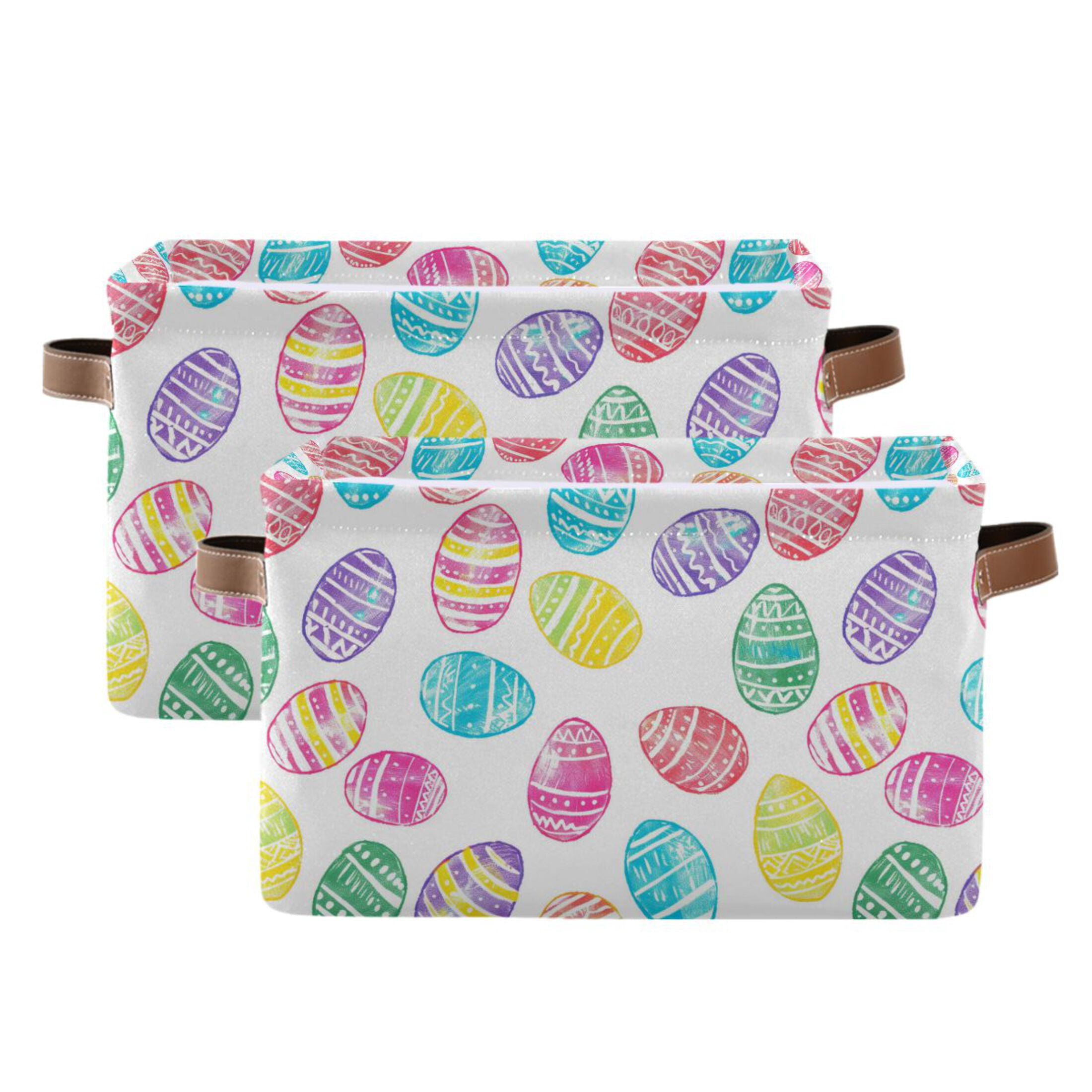 Cute Easter Eggs Storage Bins with Handle Fabric Organizer Basket Foldable Box 2 Pack 14.2x10.2x8.3