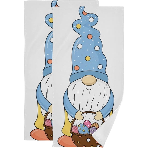 Cute Easter Gnome Hand Towels 2 PCS, Colorful Eggs Basket Kitchen Towel Ultra Soft and Highly Absorbent,Decorative Fingertip Face Towel for Bathroom Hotel, 28.3"x14.4"