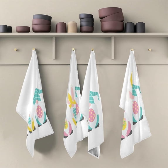 Cute Easter Gnomes Kitchen Tea Towels Set of 6 Absorbent Hand Dish Towels, Colorful Eggs Bunny Dishcloths Lint-Free 18x28 Inch Fast Drying for Cooking Baking Home Clean