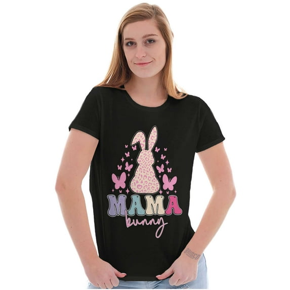 Cute Easter Mama Bunny Butterflies Womens Slim Fit Graphic Tee Brisco Brands S