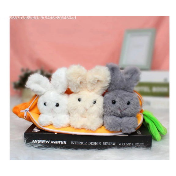 Cute Easter Rabbits,Funny Plush Toy for Girl Kids,Hide and Seek - 3pcs Rabbits In a Carrot Bag - Best Gifts