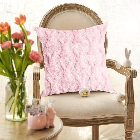 Cute Easter Rabbits Throw Pillow Cover Set of 1,18 x 18 Inch Soft Plush JacquardBunny Cushion Case Decoration for Sofa Couch Home Room Decor Gift