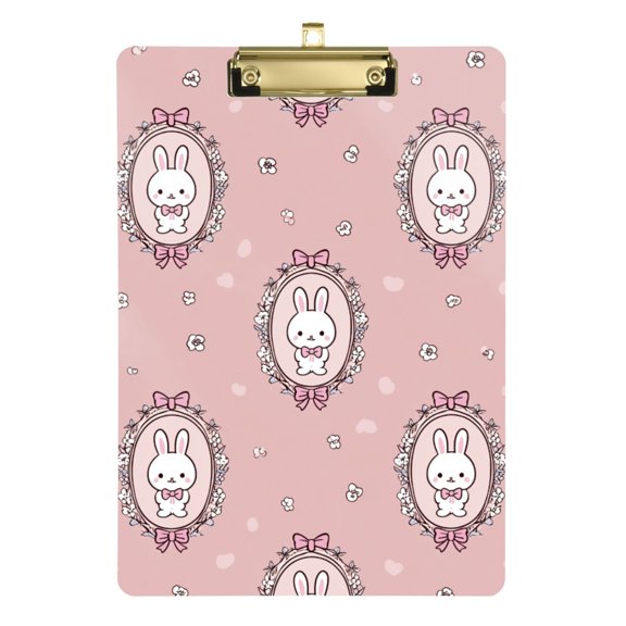 Cute Easter Rabbits in Frame Acrylic Clipboard Drawing Board with Hook Writing Pad File Storage A4 Size Gold 12.5" x 9"