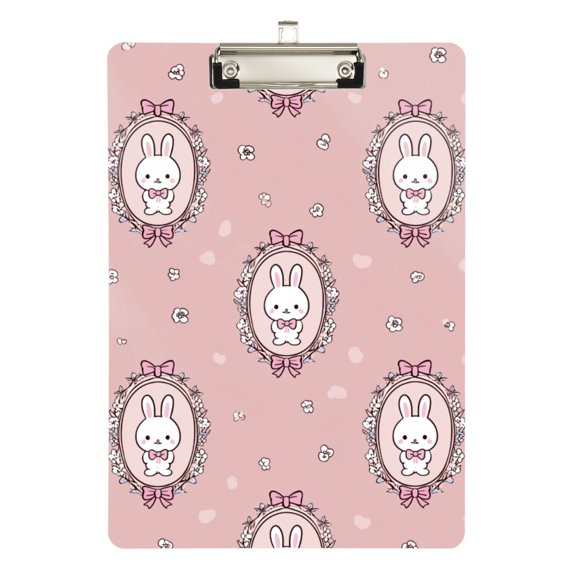 Cute Easter Rabbits in Frame Acrylic Clipboard Drawing Board with Hook Writing Pad File Storage A4 Size Silver 12.5" x 9"