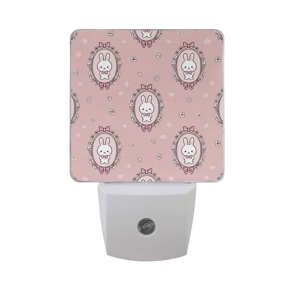 Cute Easter Rabbits in Frame LED Night Light Sensor Lamp Plug-in Adjustable Brightness 2 Pack