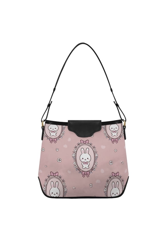 Cute Easter Rabbits in Frame Women's Tote Bag Convertible Handbags Hobo Shoulder Bag with Zipper Magnetic Snap