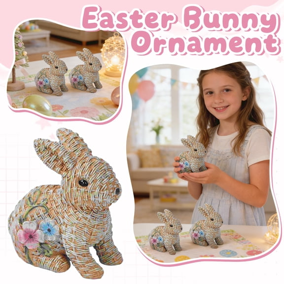Cute Easter Rattan Bunny Decoration For Home And Desktop Display