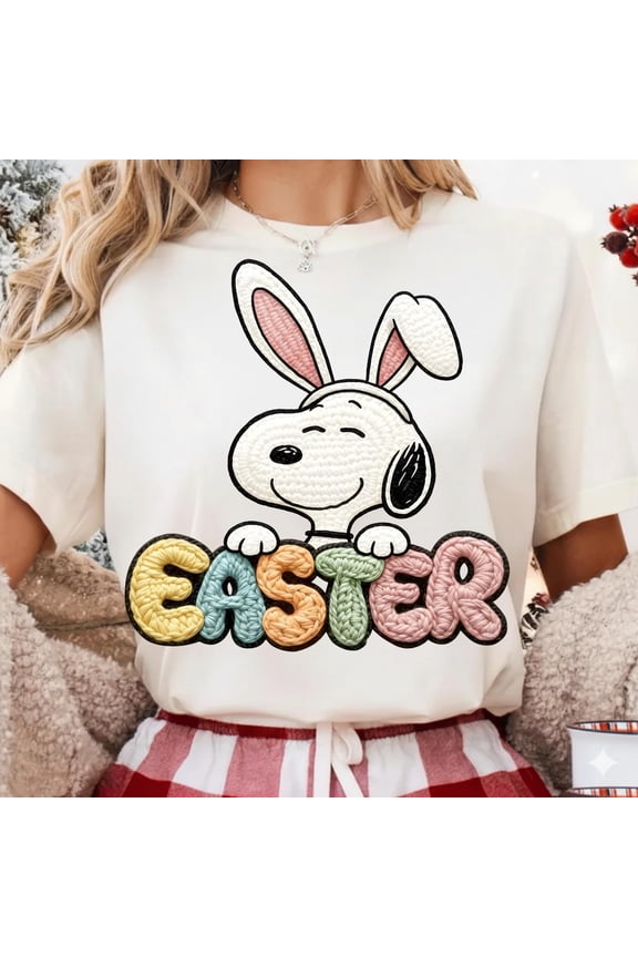 Cute Easter Snoopy T-shirt, Bunny Ears Beagle Snoopy Easter Shirt Design, Yarn Crochet Easter Snoopy T-shirt, Spring Easter