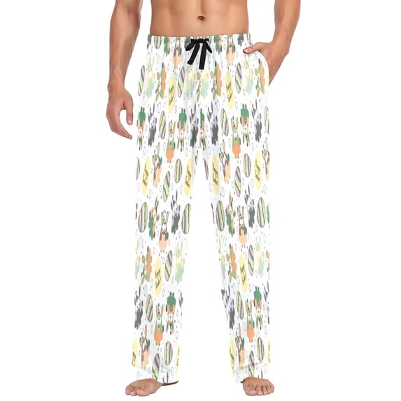 Cute Easter bunny pattern Men's ComfortSoft Cotton Printed Lounge Pants,Pockets, Drawstring/Elastic Waist