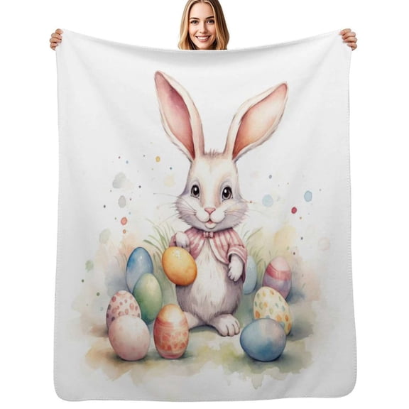 Cute Easter rabbit Flannel Blanket Warm Soft Bedding Throws Winter Camping Chair Sofa Bed