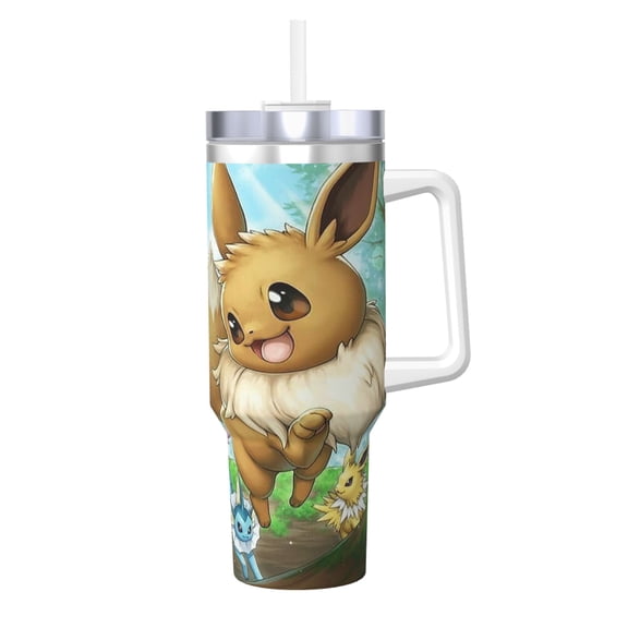 Cute Ee-vee 40oz Ice Bully with Handle Water Bottle Straw Sports Insulated Stainless Steel Reusable Leak Proof Car Cup