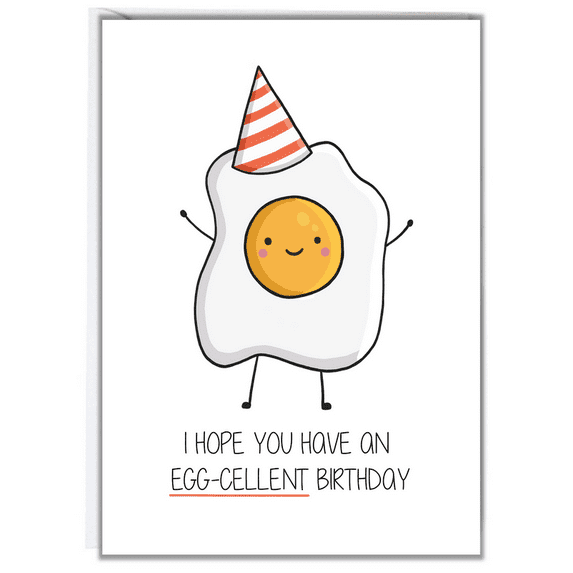 Cute Egg Character Birthday Card – "Egg-cellent Birthday" Design – Envelope Included, Blank Inside – Perfect for Friends and Family Celebrations
