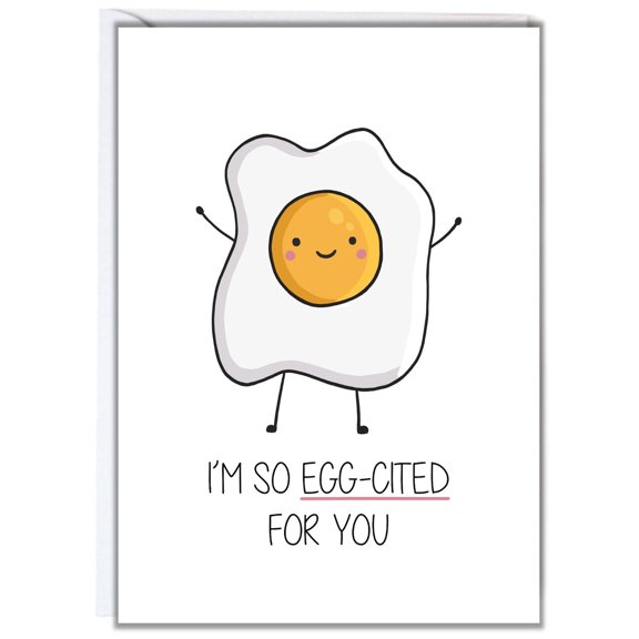 Cute Egg Character Greeting Card  Im So Egg-cited For You  Fun Card for Birthdays, Anniversaries, and Just Because  Blank Inside with Envelope