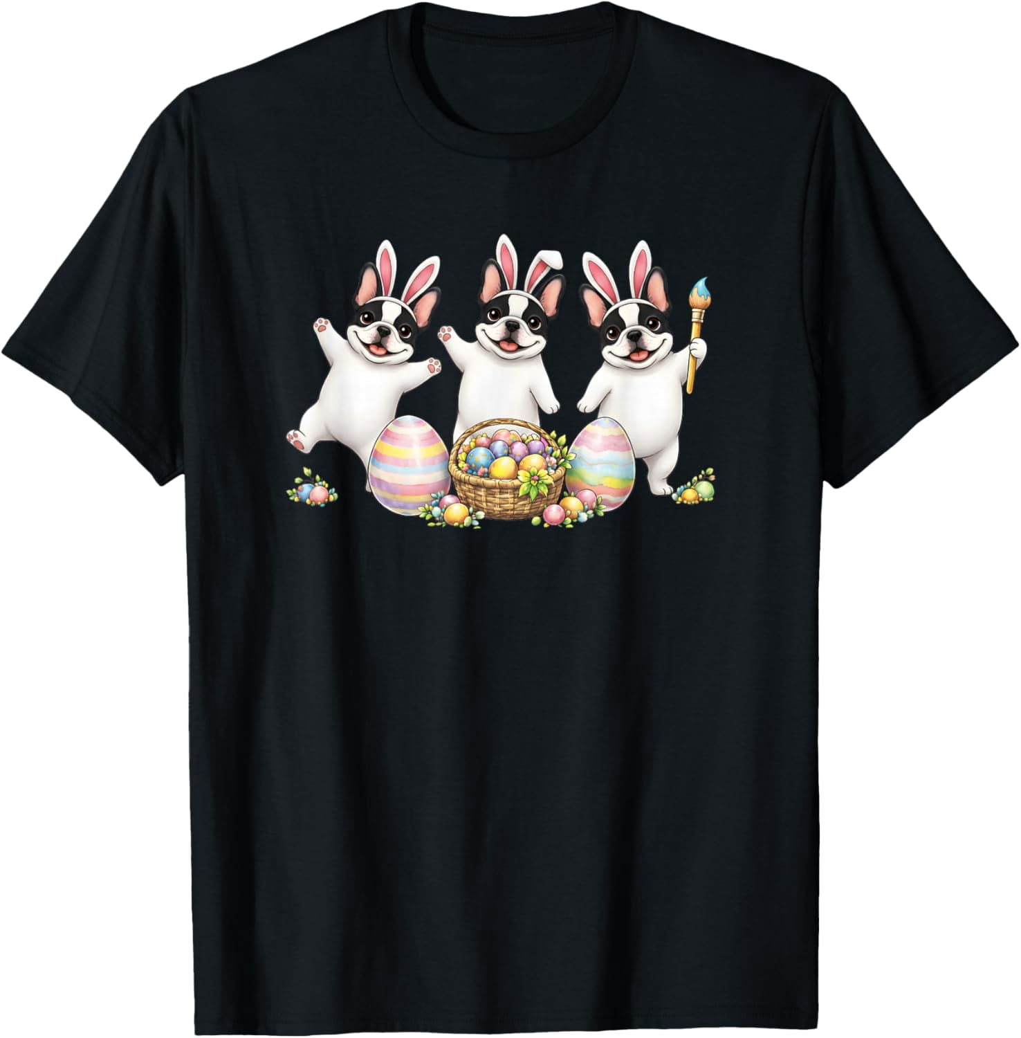 Cute Egg Day French Bulldog Bunny Ears Eggs Kawaii Dancing Shirt BLACK ...