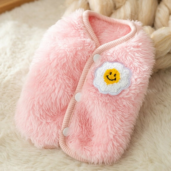 Cute Egg Flower Dog Vest Pet Macaroon Color Fleece Coat Winter Teddy Clothes Warm Coat Pet Two Legs Clothes XS-XL (Pink,M)