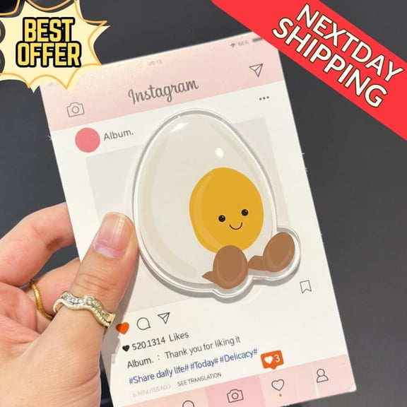 Cute Egg Magsafe Phone Grip Kawaii Egg with Smiling Face Phone Stand, Fun Phone Accessory, Adorable Phone Holder for Egg Lovers & Teens