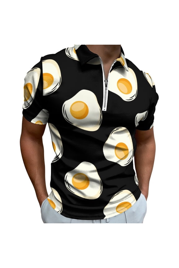 Cute Egg Pattern Men Zipper T-shirt Summer Casual Short Sleeve T-shirt Top