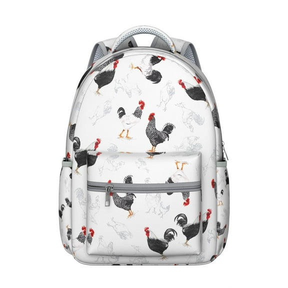 Cute Egg and Chicken Student School Backpack Farm Animal Cartoon Print Rustic Coop Cluck Pattern Bookbag for Student