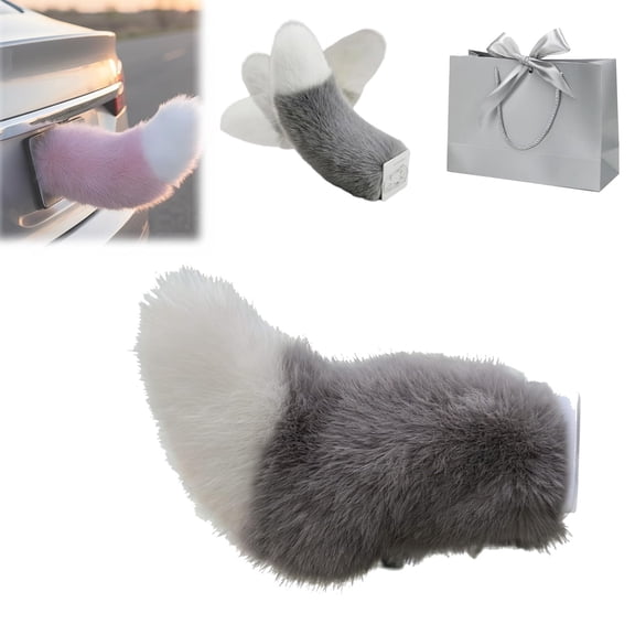 Cute Electric Wagging Plush Tail Car Decoration, Speed Adjustable, Rechargeable Fuzzy Wagging Tail for All Car & Motorcycle Rear Decoration