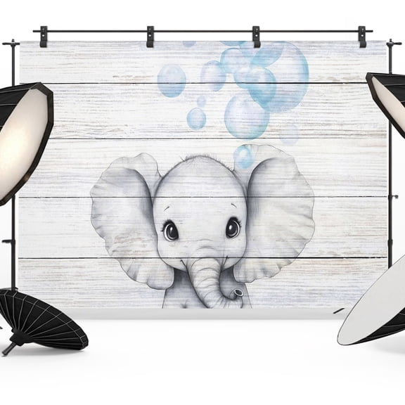 Cute Elephant Backdrops for Photography, Blue Watercolor Bubbles Animal Pattern Rustic Fabric Photo Background Sturdy Studio Props for Photo Studio, Video Recording, Booth & Photoshoot 7x5ft