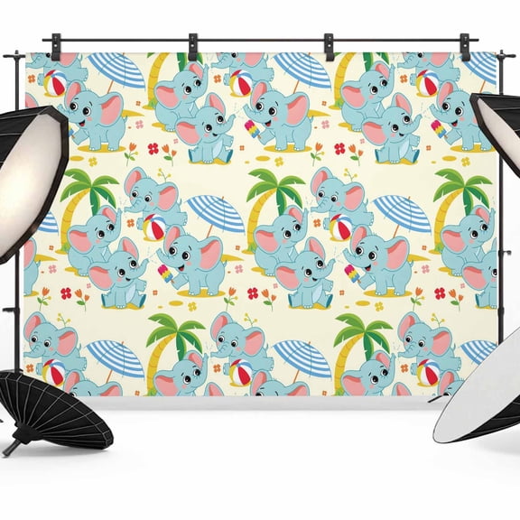Cute Elephant Beach Backdrop for Photoshoot,Photography Photo Studio Background Wall Backdrop,Tropical Summer Funny Animals Back Drop Banner Panel for Portraits Wedding Party Live Streaming 12x8Ft