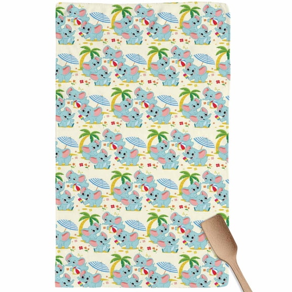 Cute Elephant Beach Kitchen Towel Dish Cloths Set of 1, Microfiber Soft Kitchen Hand Towels, Tropical Summer Funny Animals Absorbent Quick Drying Dishcloths 18 x 28 Inches