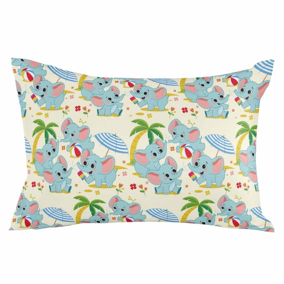 Cute Elephant Beach Throw Pillow Cover 12 x 20 Inch Decorative Pillow Cover Tropical Summer Funny Animals Lumbar Pillowcase Seasonal Rectangle Cushion Case for Couch Sofa Bed Living Room